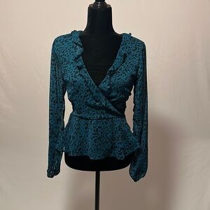 Miami petrol blue animal print Blouse Size S